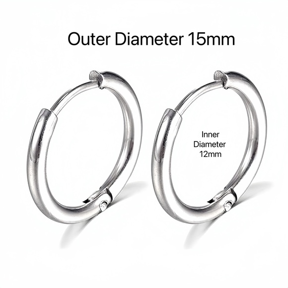 Plain silver small hoop earrings-silver 15mm-SH001 - Picture 4 of 7